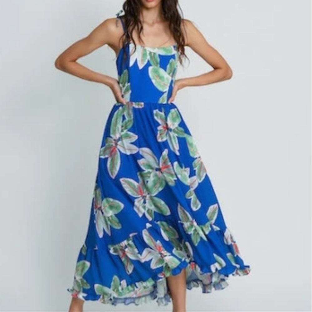 Hutch Anthropologie Ari Floral Midi Dress with Ruffle base Sz S